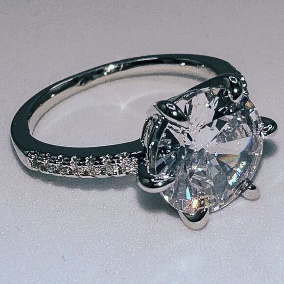 Engagement Ring Jewelry - Silver Tone Round Cut Cubic Zirconia Engagement Ring
